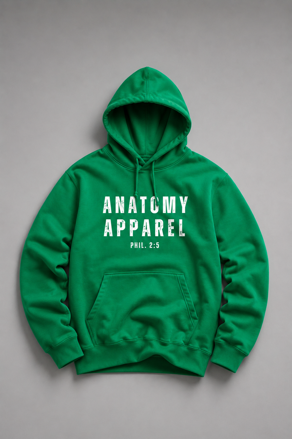 Green hoodie with 'Anatomy Apparel' text on a gray background